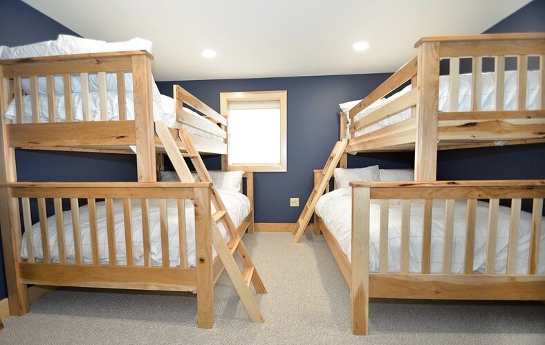 Ground Floor Bedroom has 2 Bunkbeds with Full Mattress on Bottom and Twin Mattress on Top